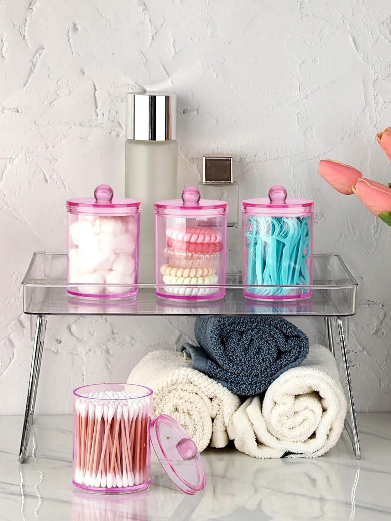 Clear Bathroom Storage Organizer Jars Set