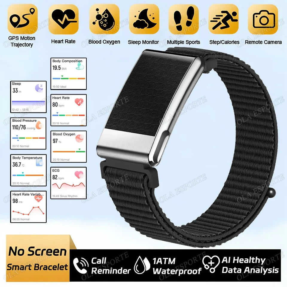 2026 NO Screen Smart Bracelet ECG+PPG SOS Heart Rate Blood Pressure Stress Temperature Sports Waterproof Screenless Smartwatch