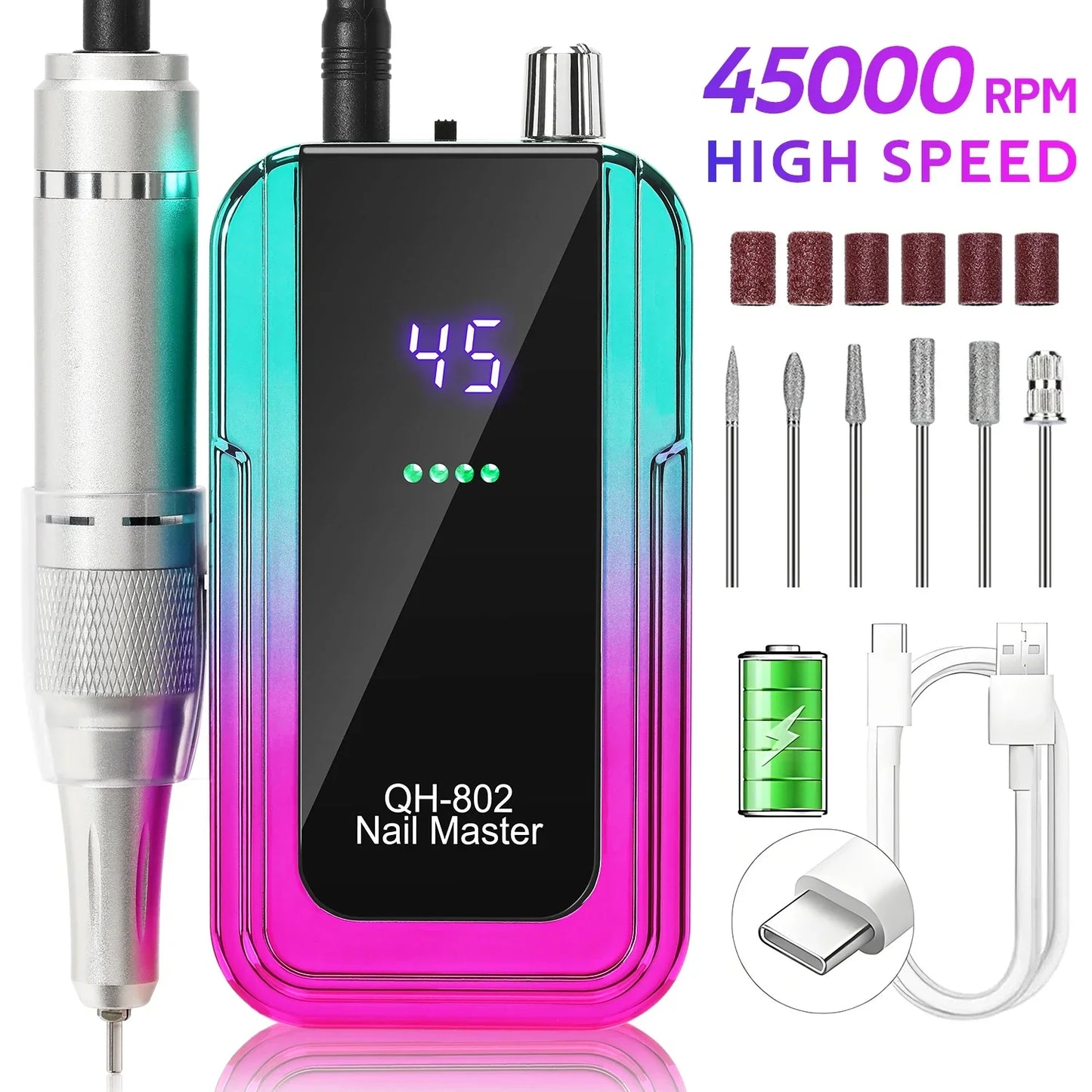 Professional 45000RPM Portable Nail Drill