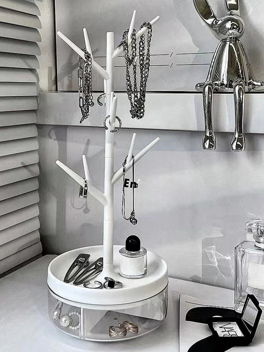 Elegant Rotating White Tree Branch Jewelry Storage Box