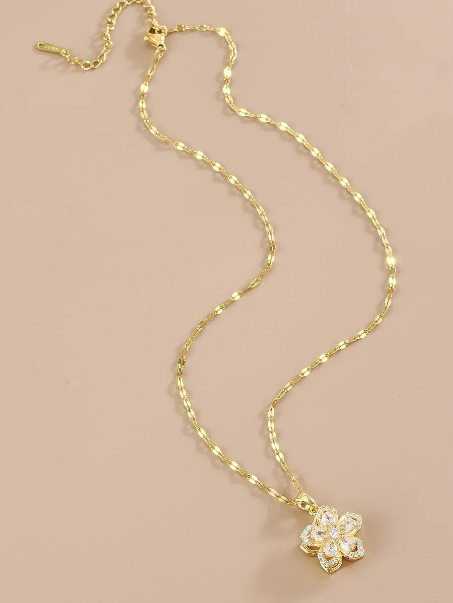 1pc Stainless Steel 5-Petal Rotating Flower Necklace