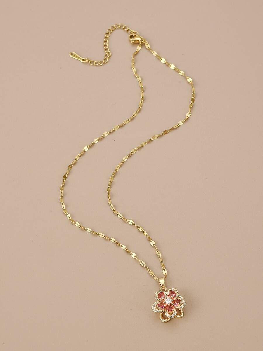 1pc Stainless Steel 5-Petal Rotating Flower Necklace