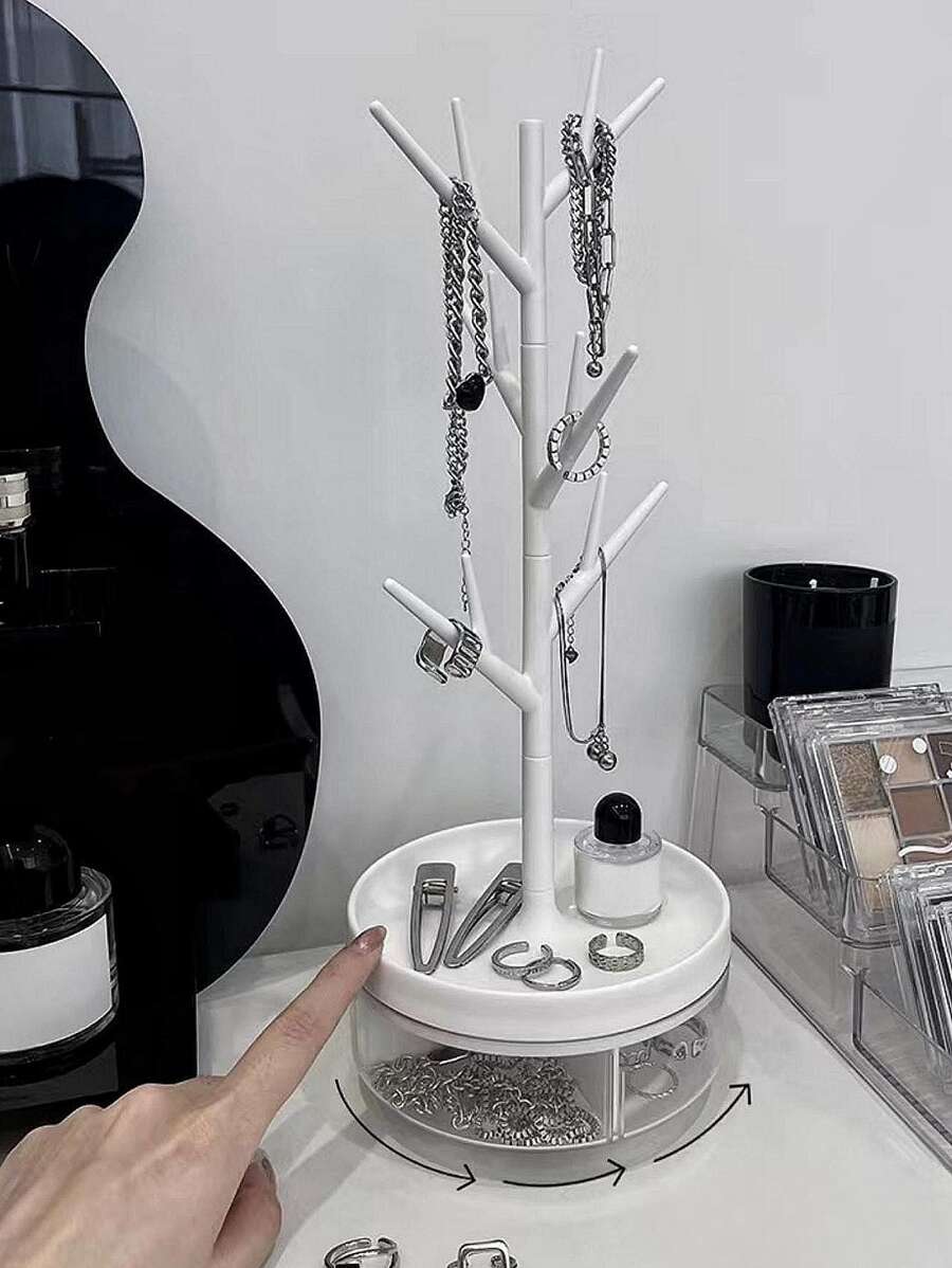 Elegant Rotating White Tree Branch Jewelry Storage Box