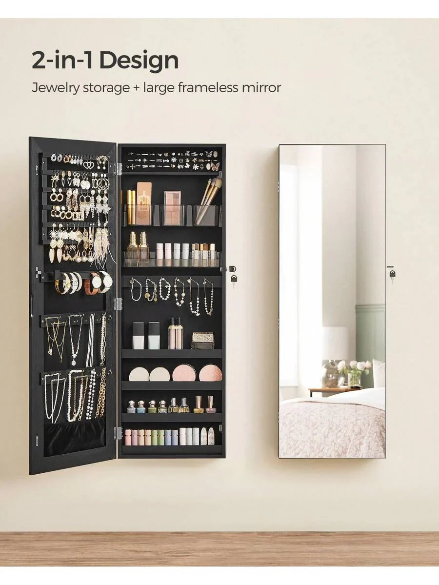 SONGMICS Jewelry Cabinet Armoire Lockable Wall Mounted Mirror Organizer Unit