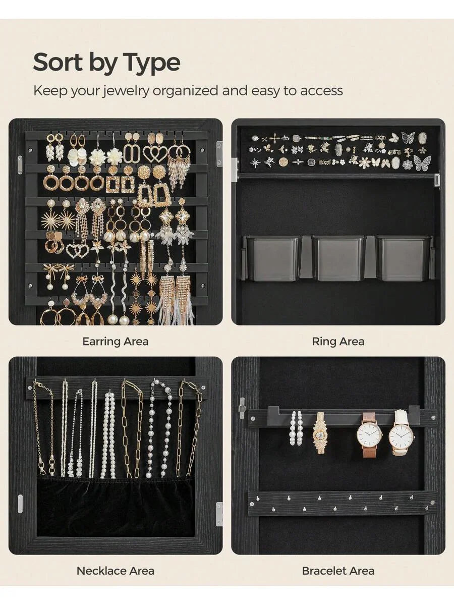 SONGMICS Jewelry Cabinet Armoire Lockable Wall Mounted Mirror Organizer Unit