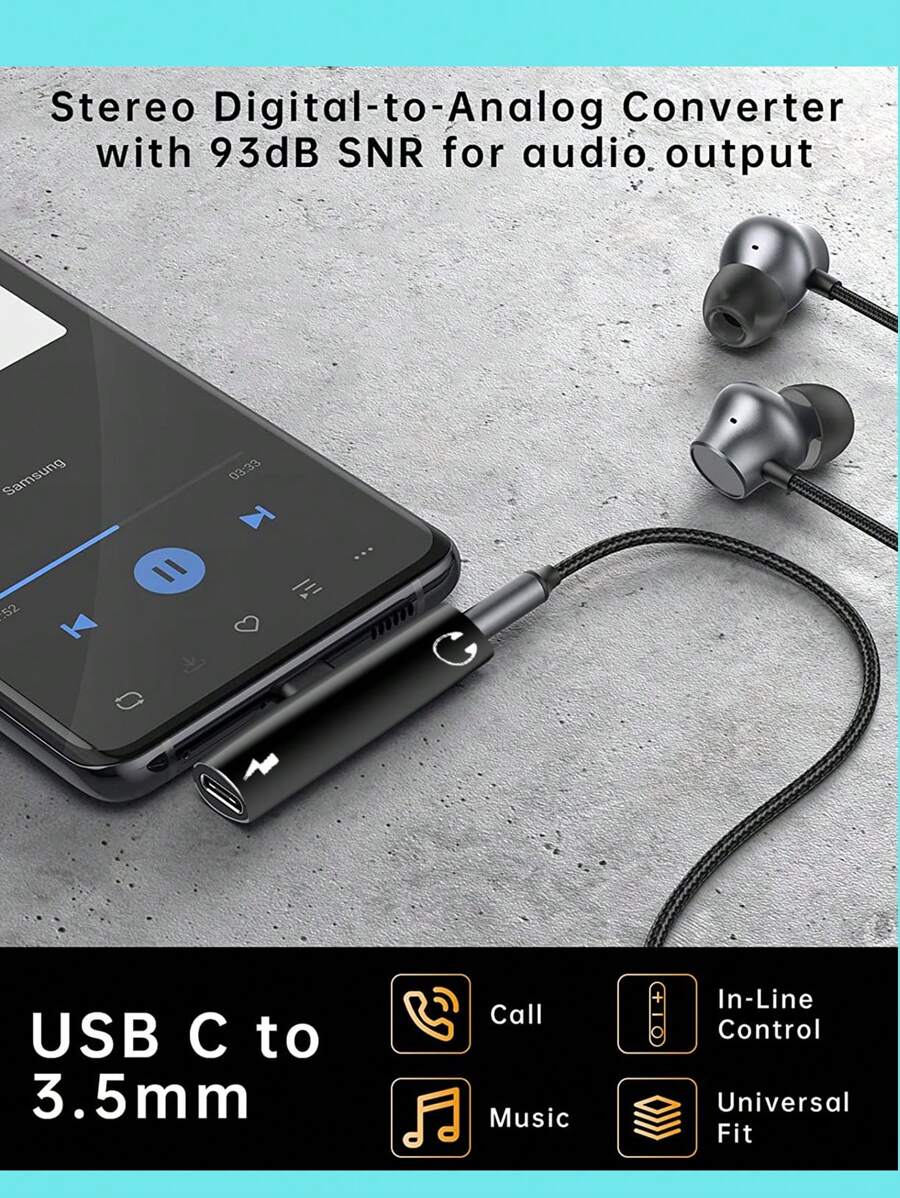USB-C To 3.5mm Audio Headphone Adapter Combines A USB-C Interface