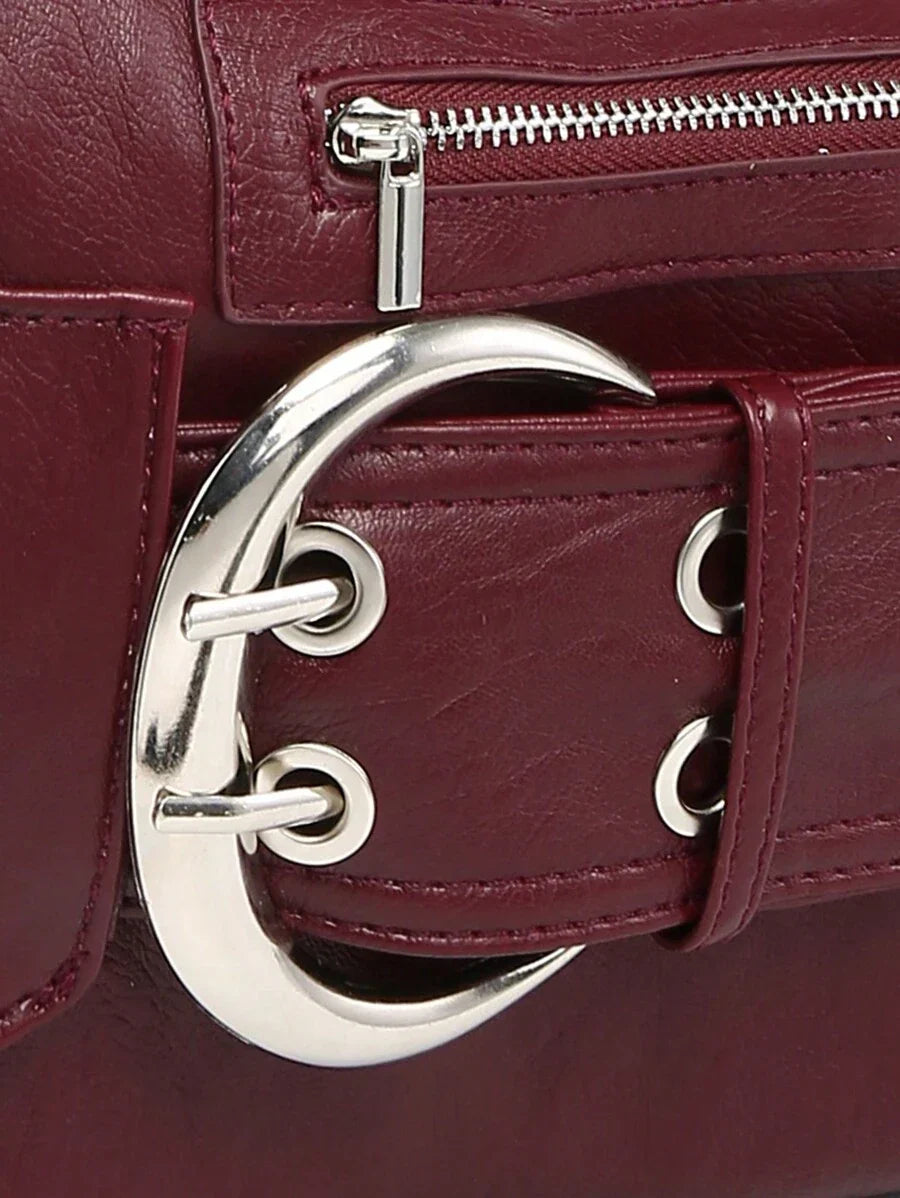 Multi-Strap Metal Decor Casual Distressed Faux Leather Shoulder Underarm Bag