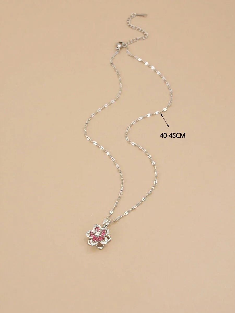 1pc Stainless Steel 5-Petal Rotating Flower Necklace