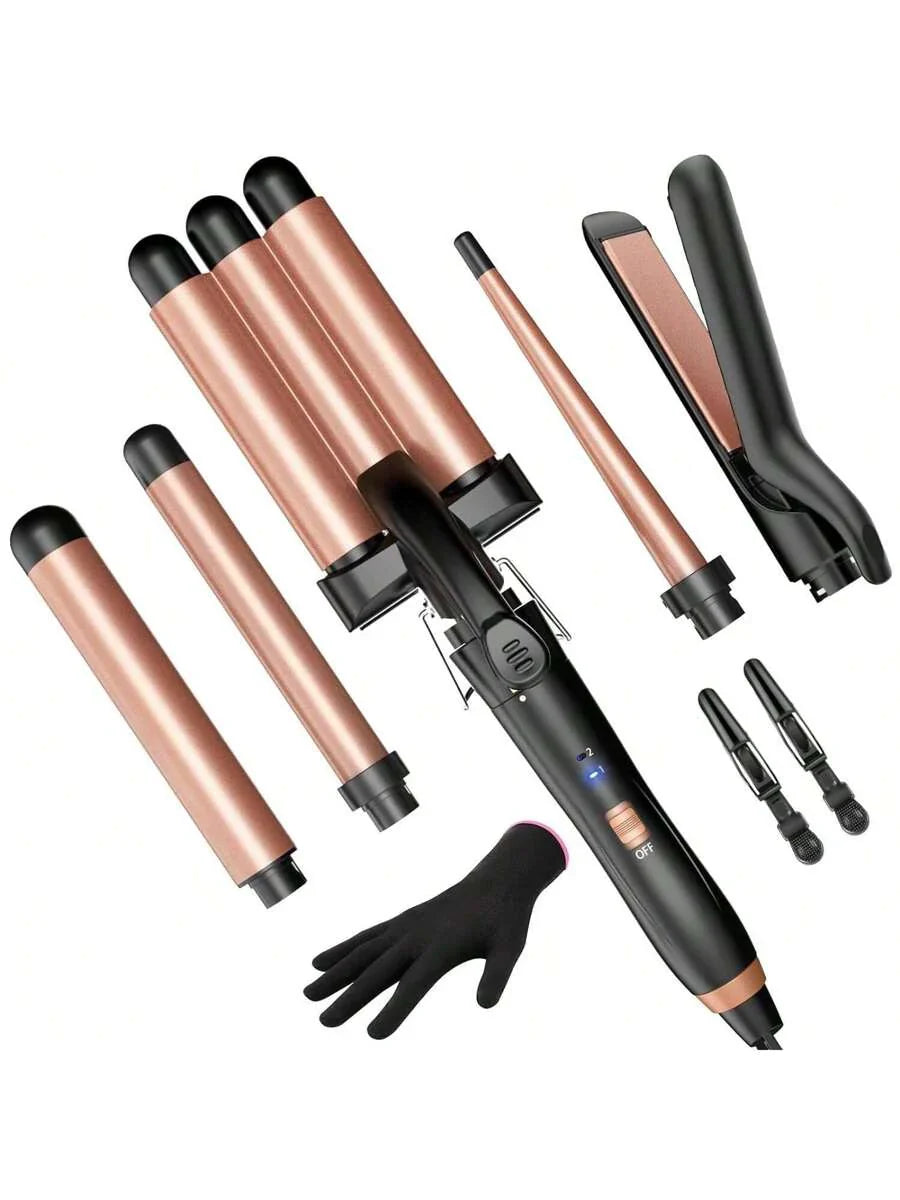 5 In 1 Wand Curling Iron-Curling Wand Set With Hair Straightener
