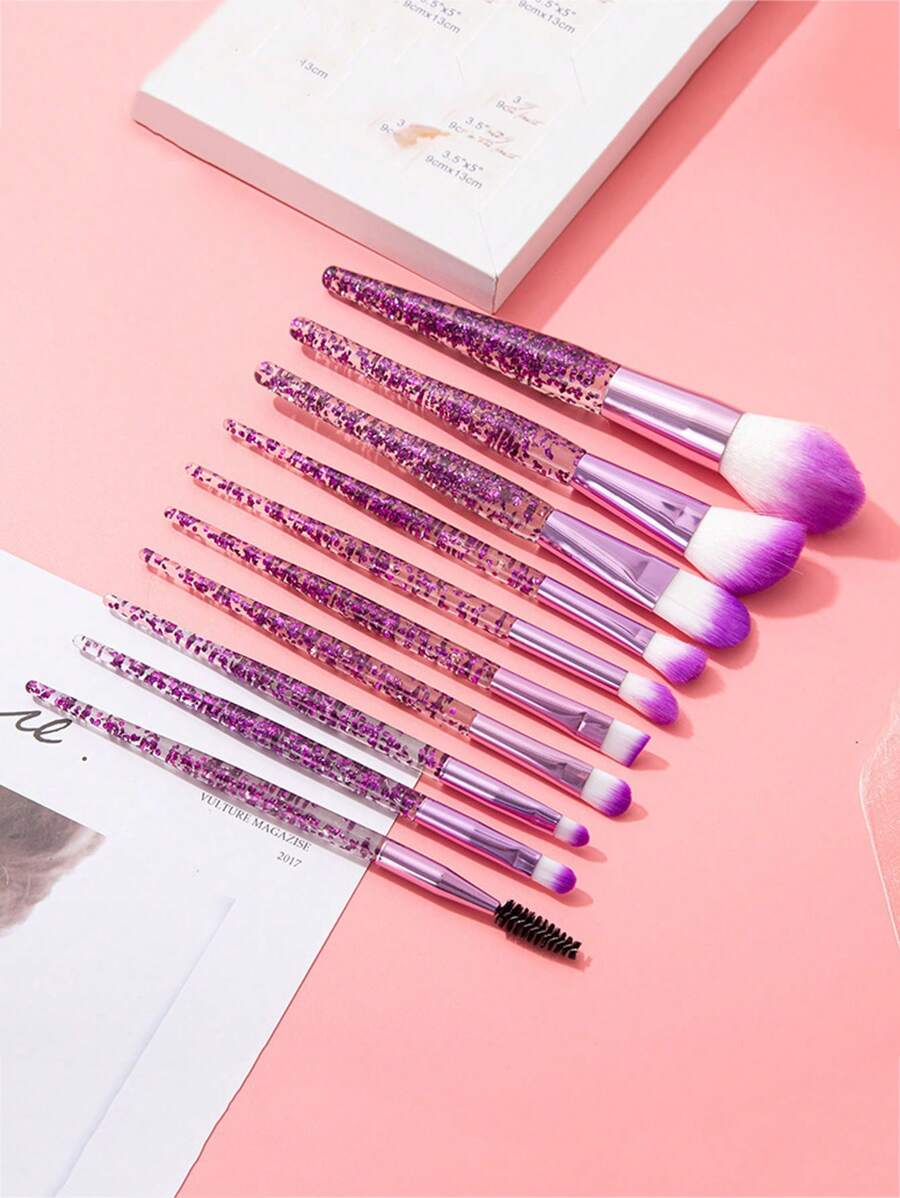 10pcs Clear Crystal & Flowing Sand Makeup Brush Set