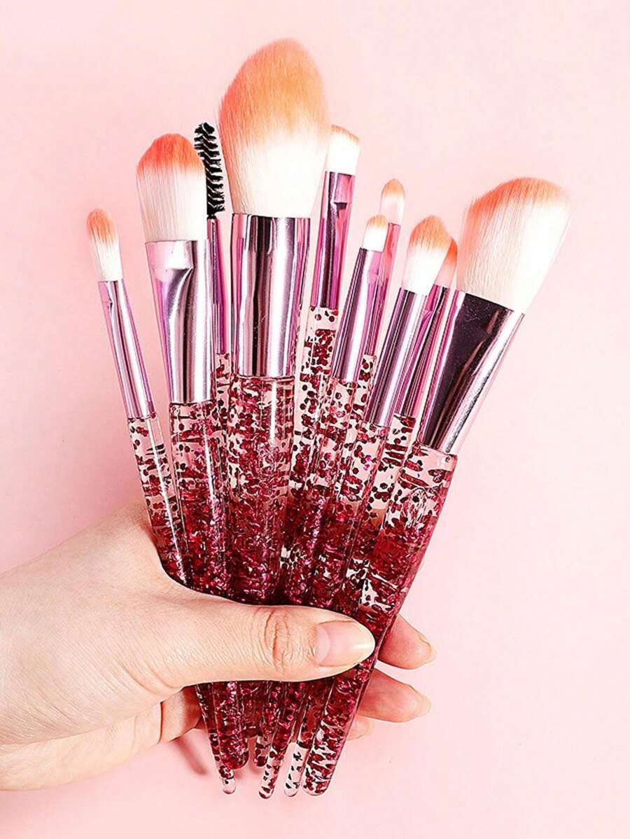 10pcs Clear Crystal & Flowing Sand Makeup Brush Set