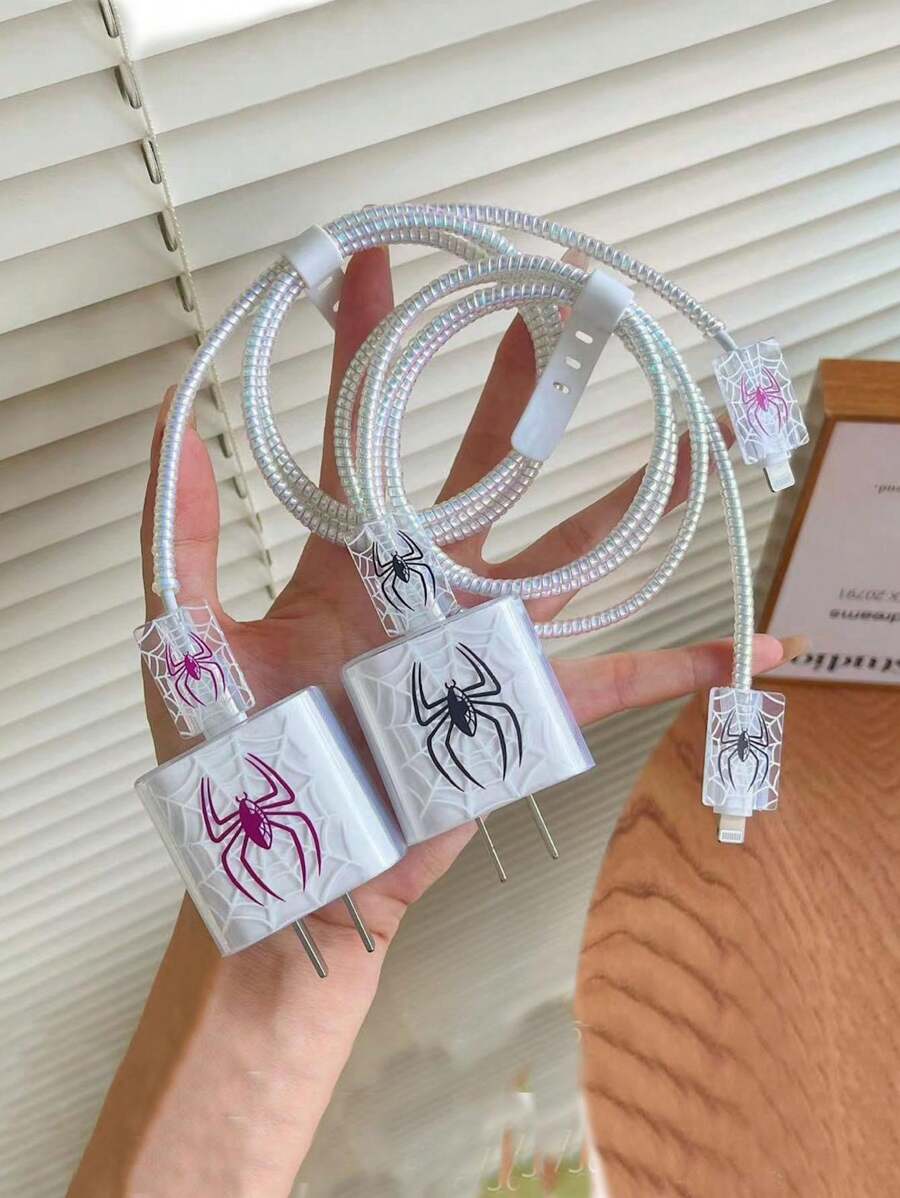Halloween Pink/Black Spider 1.5m Laser Wrap Data Cable