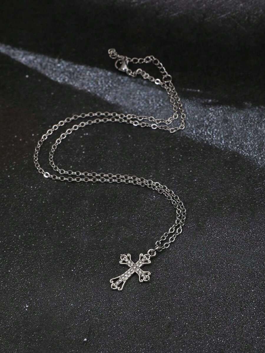 Vintage Gothic Style Rhinestone Cross Necklace