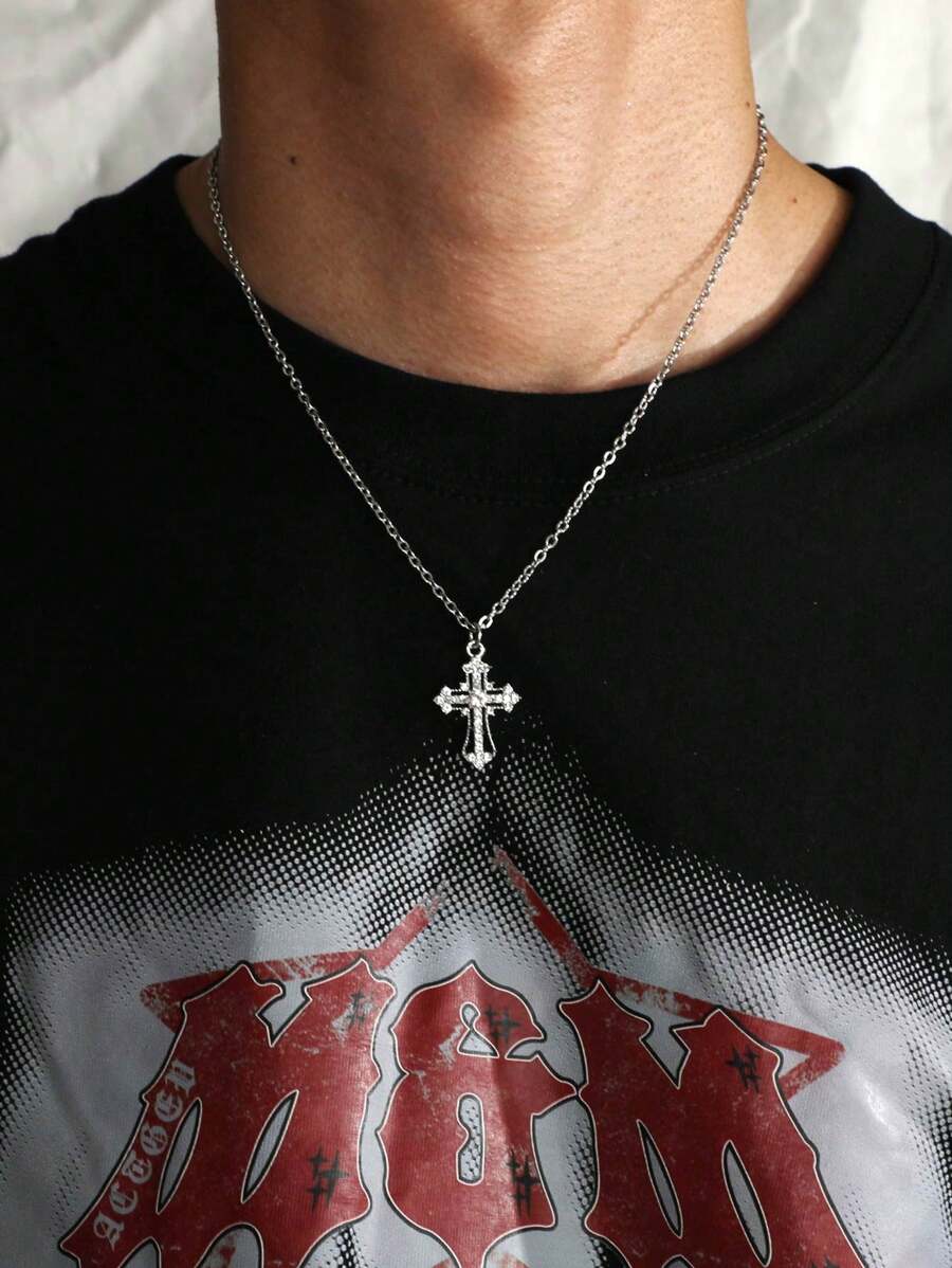Vintage Gothic Style Rhinestone Cross Necklace