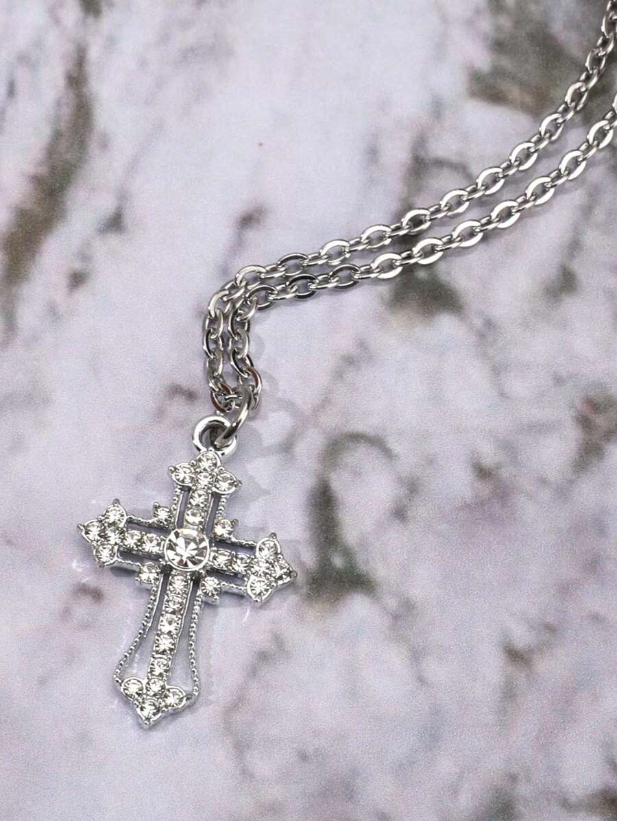 Vintage Gothic Style Rhinestone Cross Necklace
