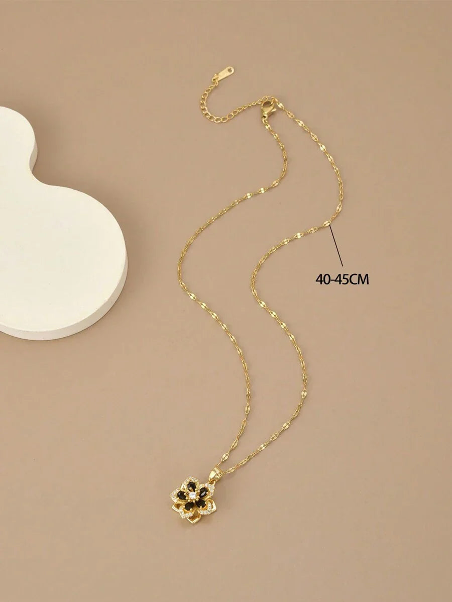 1pc Stainless Steel 5-Petal Rotating Flower Necklace