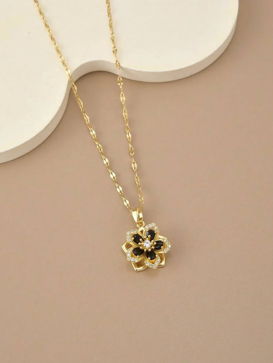 1pc Stainless Steel 5-Petal Rotating Flower Necklace