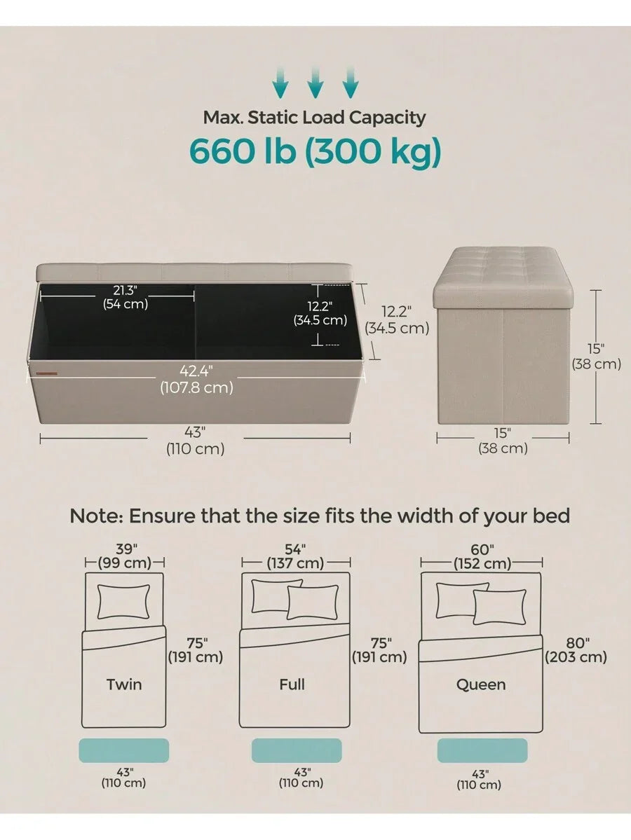 SONGMICS 43 Inches Folding Storage Ottoman Bench Storage