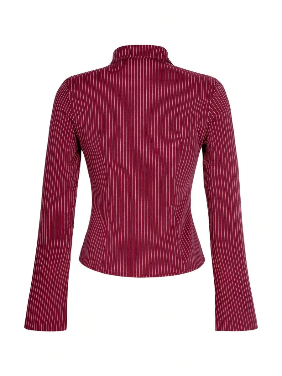 Women Striped Long Sleeve Work Shirt