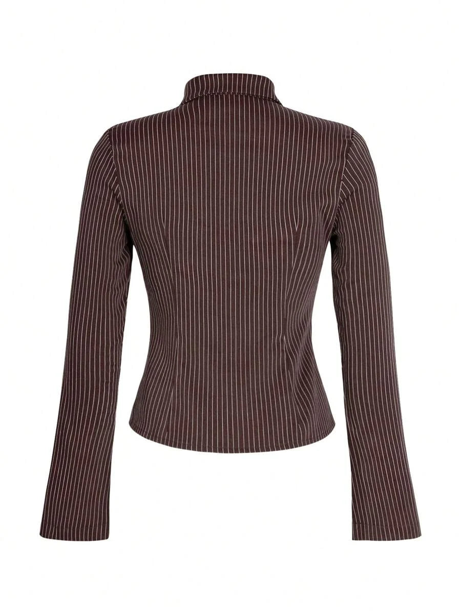 Women Striped Long Sleeve Work Shirt