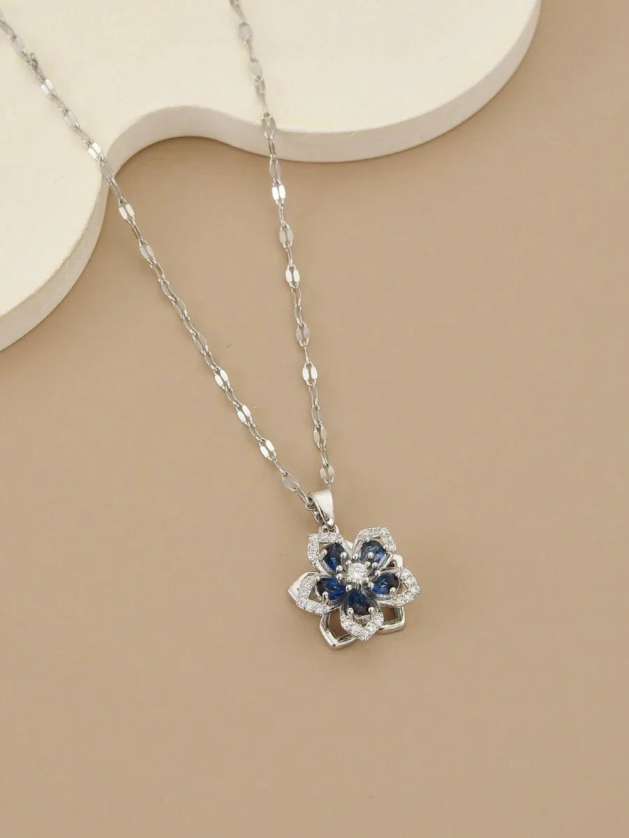 1pc Stainless Steel 5-Petal Rotating Flower Necklace