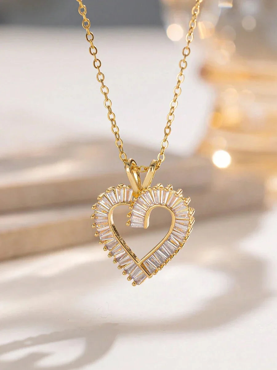 1pc Stainless Steel Hollow Heart Pendant, Creative Design