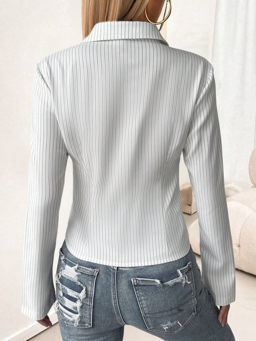 Women Striped Long Sleeve Work Shirt