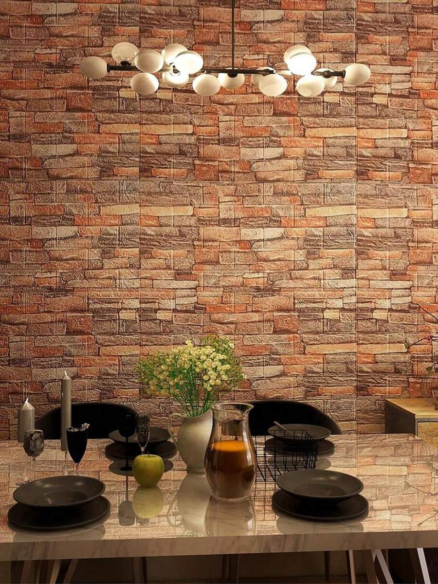 10pcs Brick Pattern Wall Paper, Modern Plain 3D Wall Paper For Home
