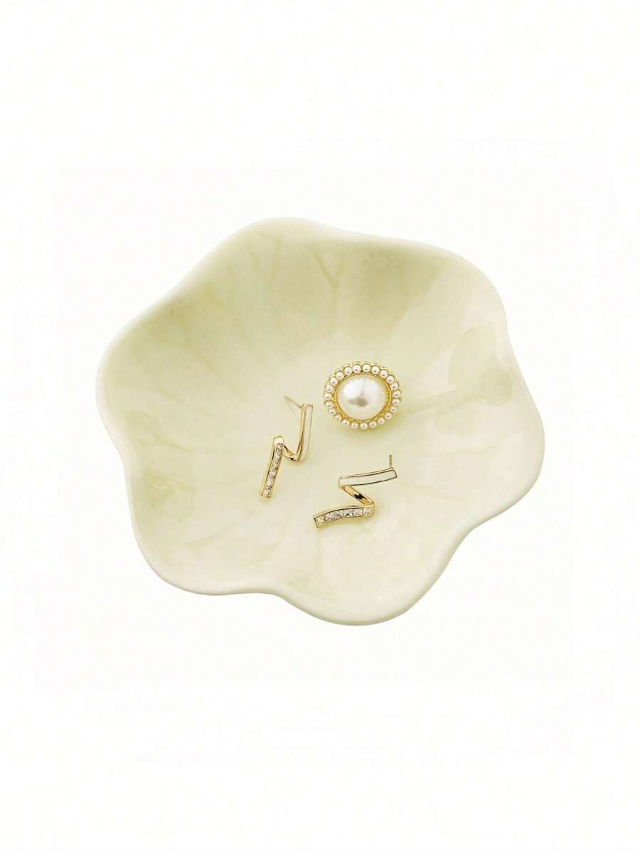 Elegant Ceramic Lotus Leaf Jewelry Organizer Tray For Earrings