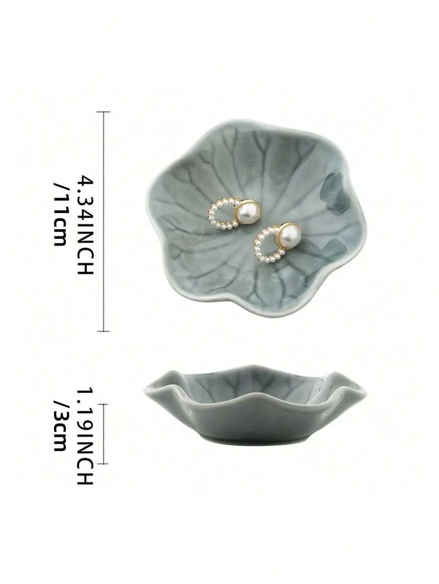 Elegant Ceramic Lotus Leaf Jewelry Organizer Tray For Earrings