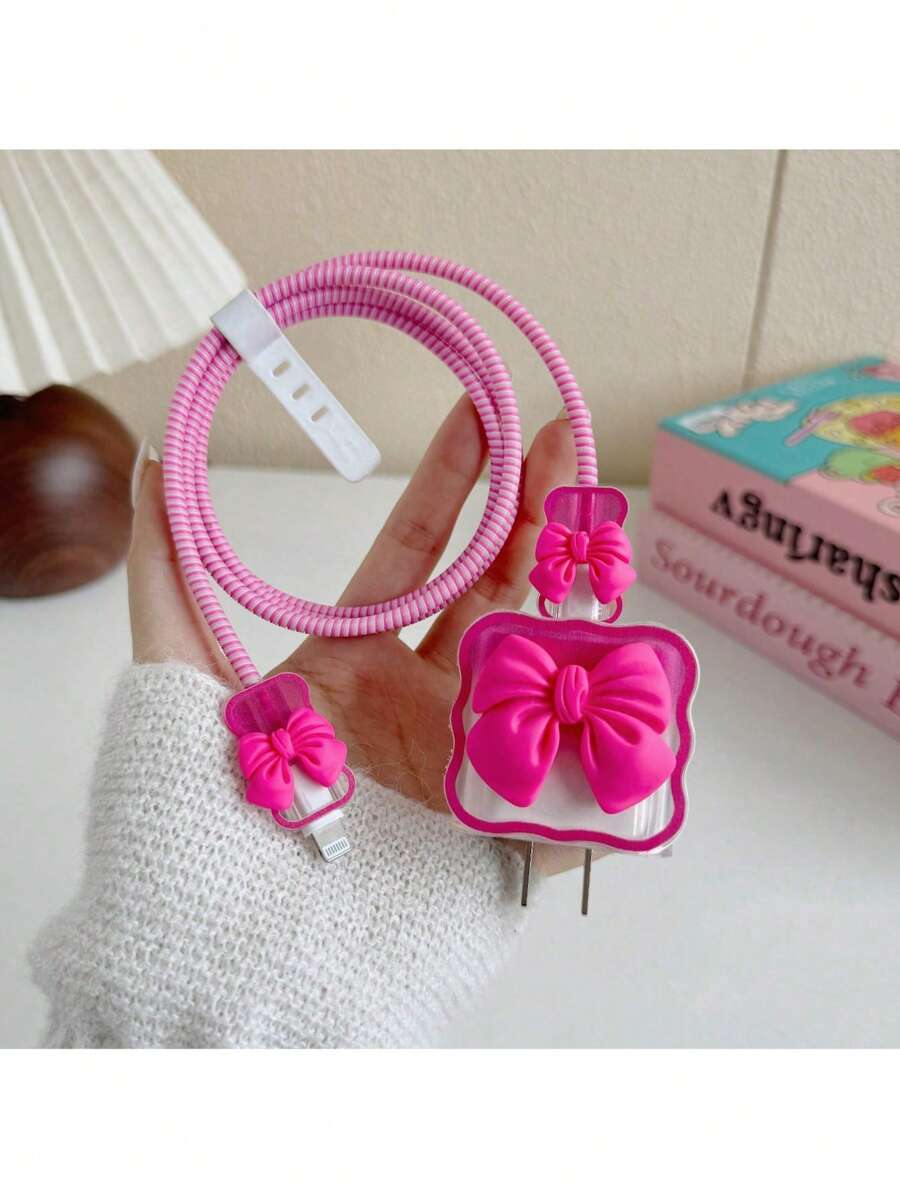 5pcs 3D Glitter Bow Charger Protector Set