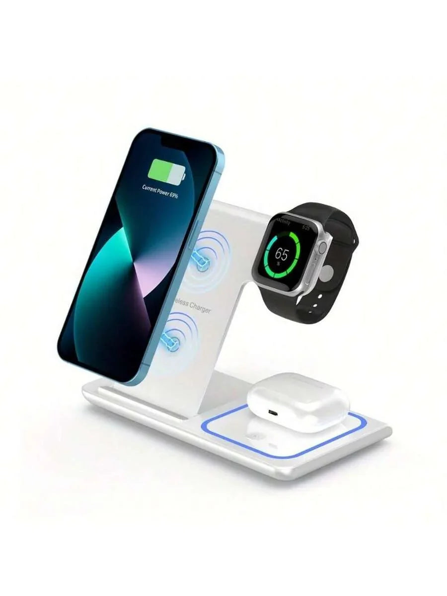 AmSengo 15W Foldable 3-In-1 Fast Wireless Charging Station