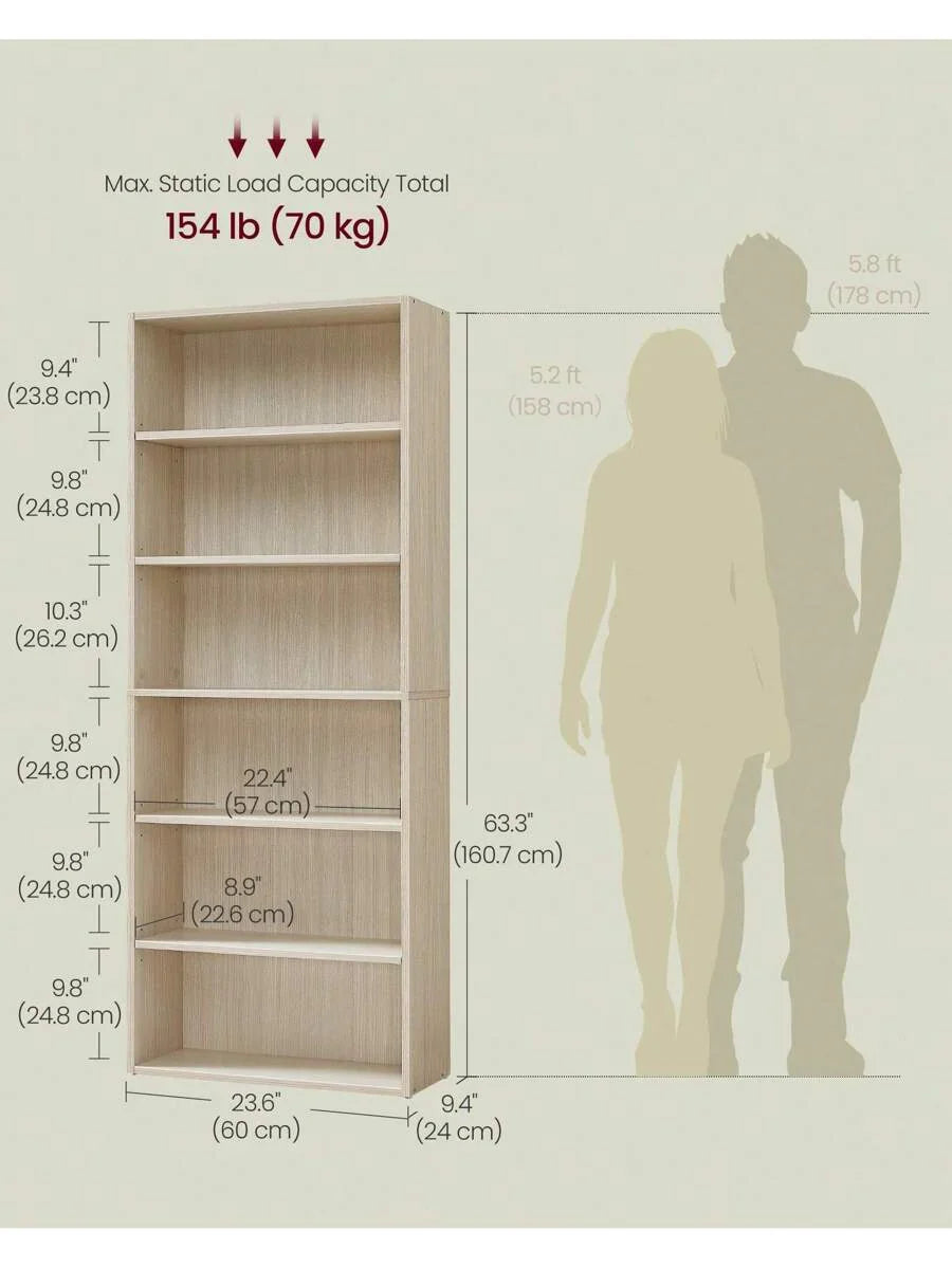 VASAGLE Bookshelf, 6-Tier Bookcase