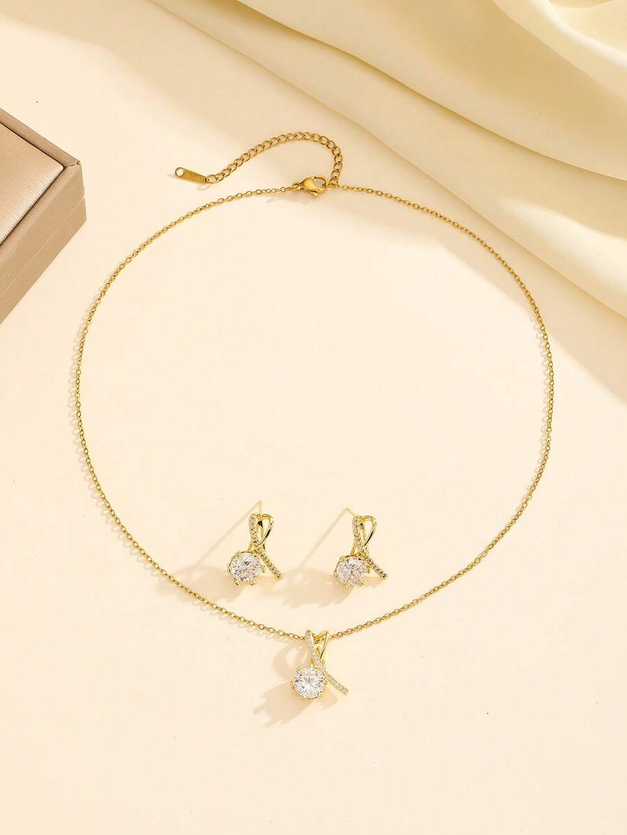 1 Set Stainless Steel Necklace & Earrings