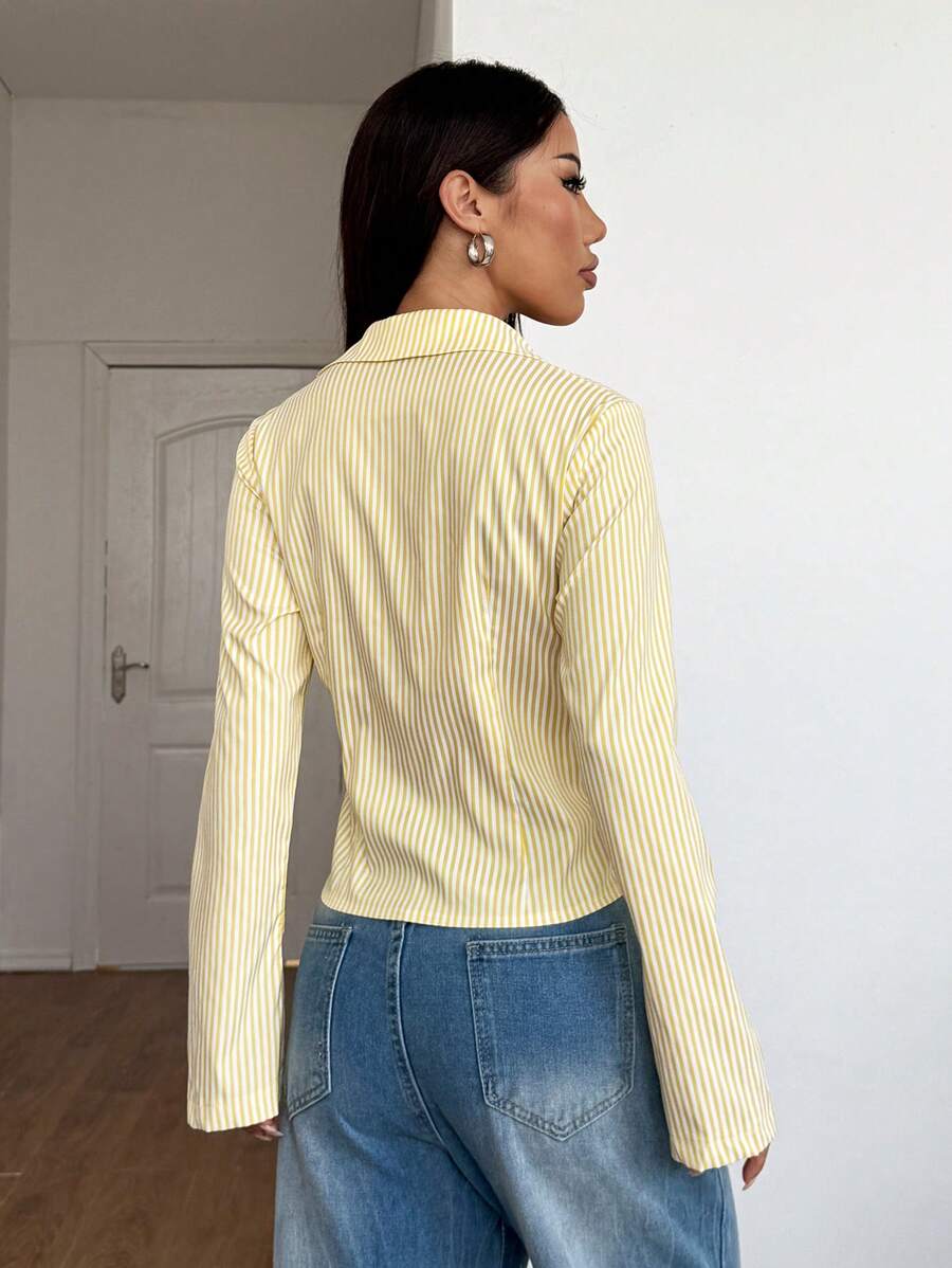 Women Striped Long Sleeve Work Shirt