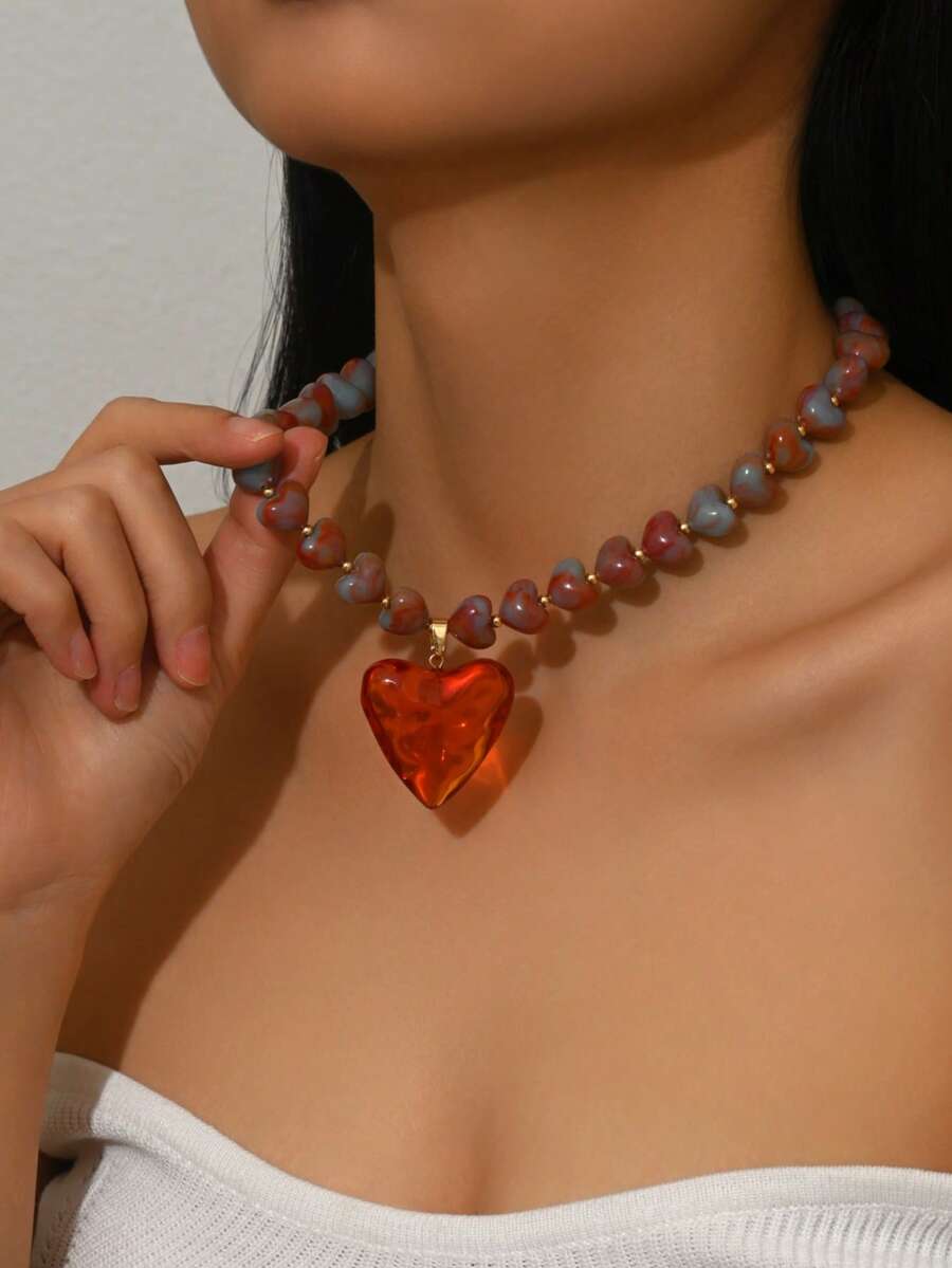 Elegant Fashion Gold Chain Plastic Orange Red Jelly