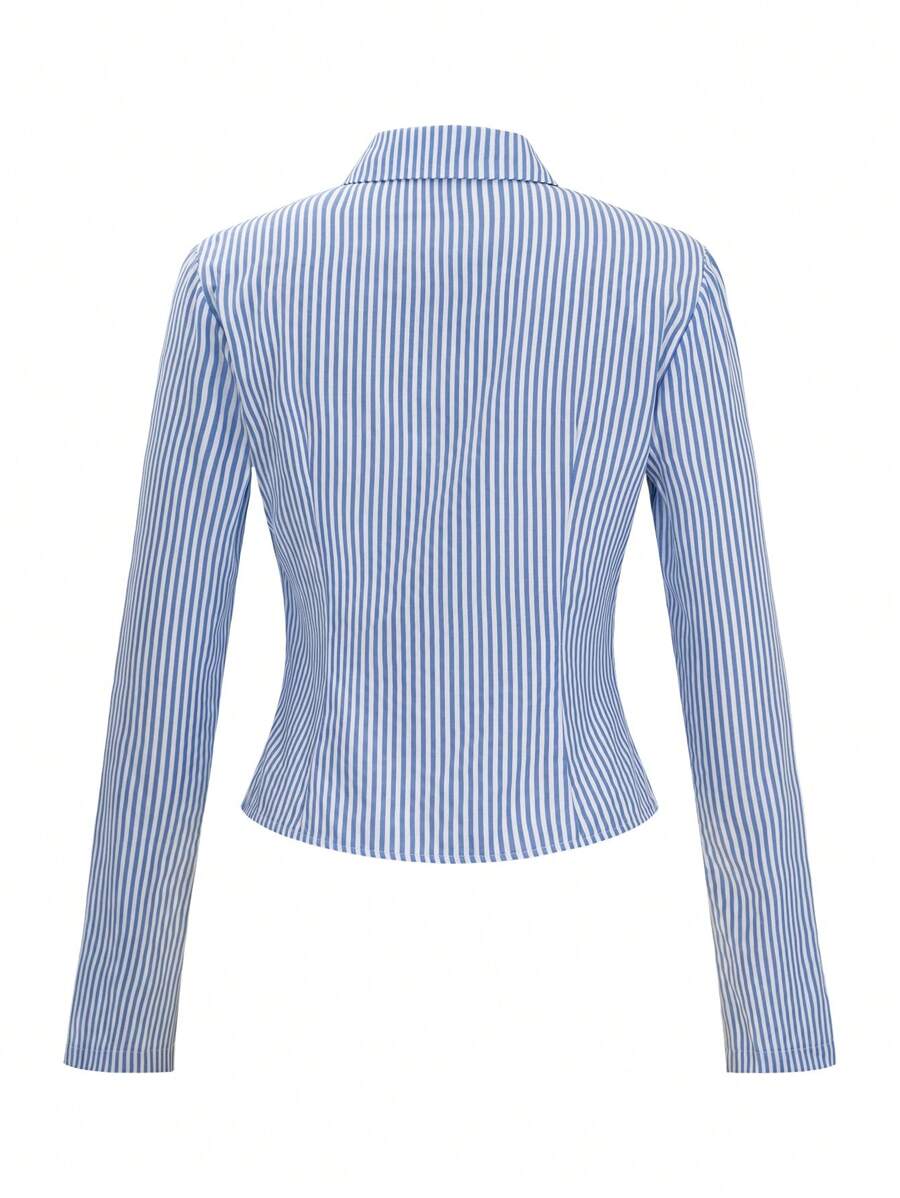 Women Striped Long Sleeve Work Shirt