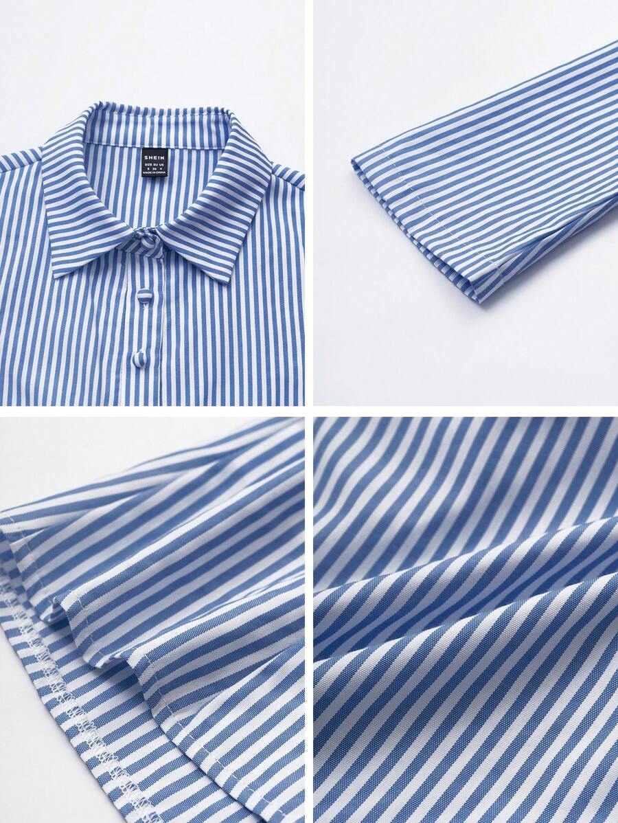 Women Striped Long Sleeve Work Shirt