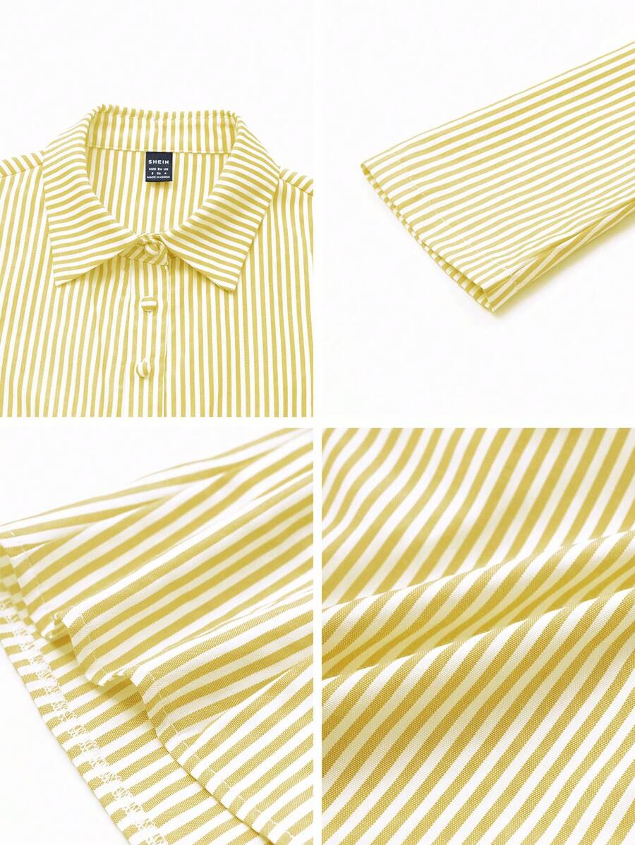 Women Striped Long Sleeve Work Shirt