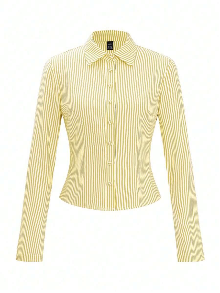 Women Striped Long Sleeve Work Shirt