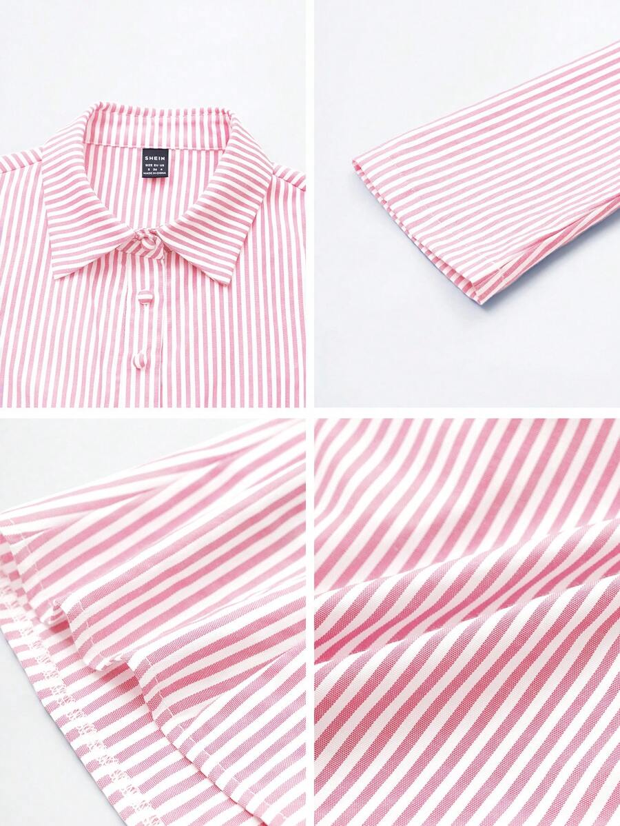 Women Striped Long Sleeve Work Shirt
