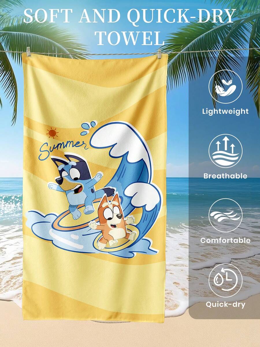 Bluey 1pc Blue Beach Towel, Playful Blue Pattern Swimwear