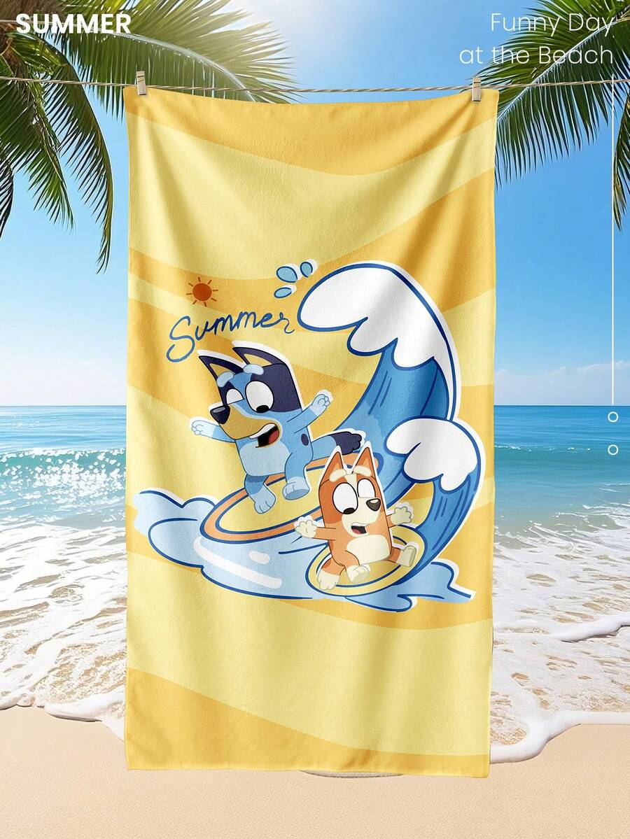 Bluey 1pc Blue Beach Towel, Playful Blue Pattern Swimwear