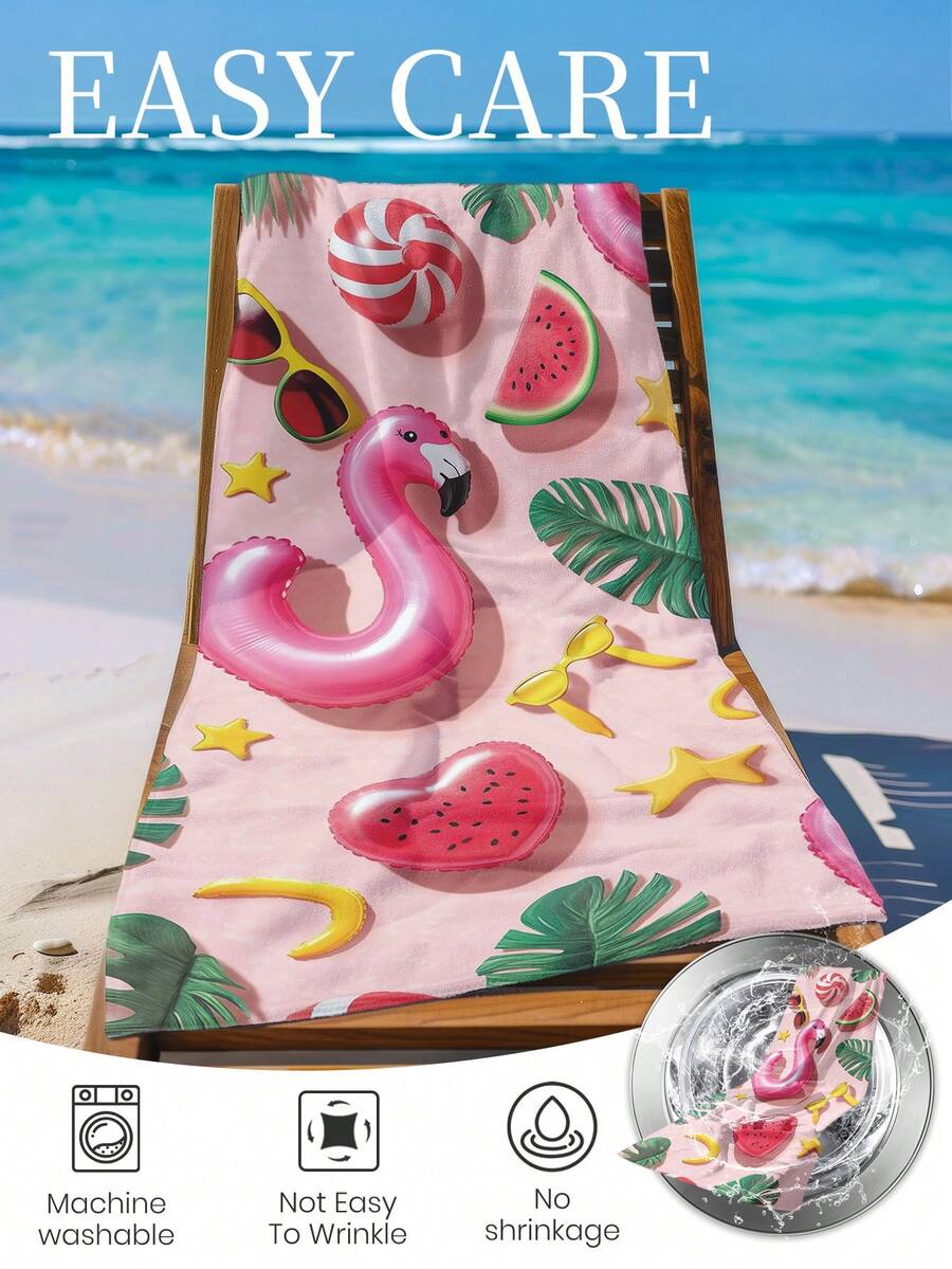 Printed Beach Towel, Flamingo Pattern Swimwear