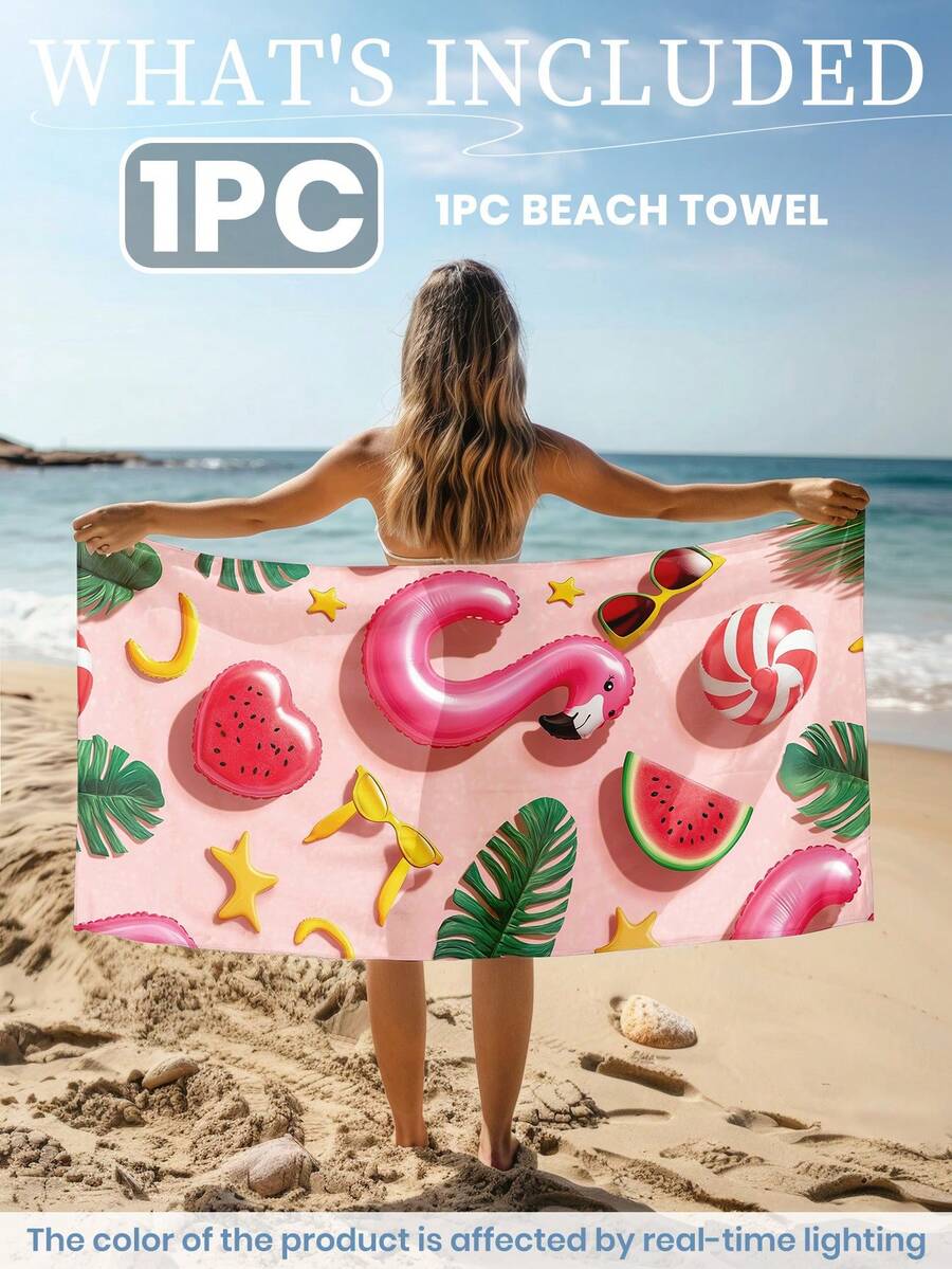 Printed Beach Towel, Flamingo Pattern Swimwear
