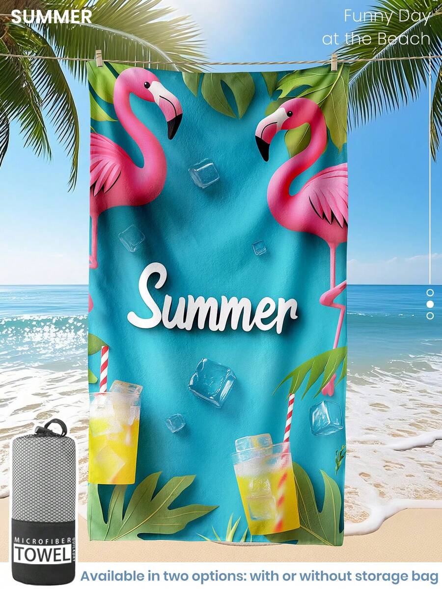 Printed Beach Towel, Flamingo Pattern Swimwear