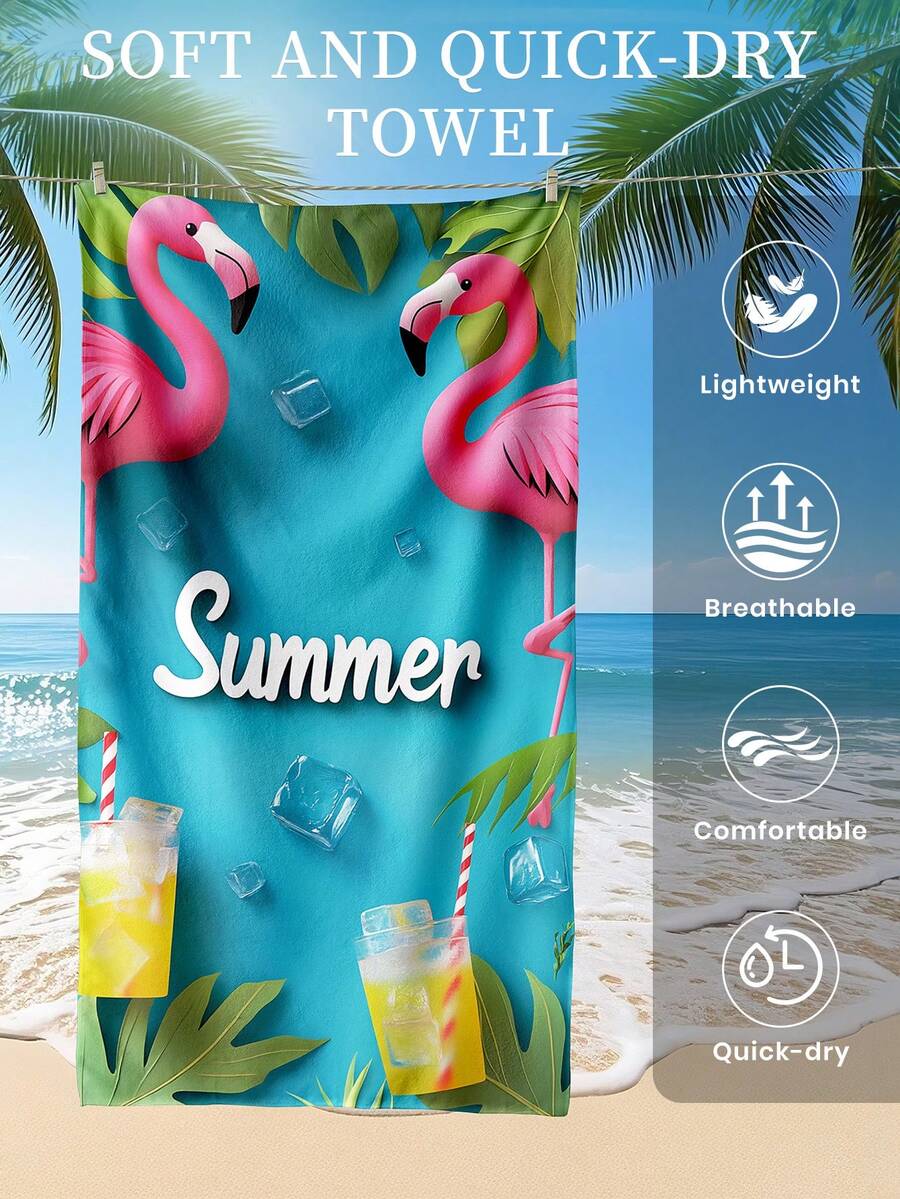 Printed Beach Towel, Flamingo Pattern Swimwear