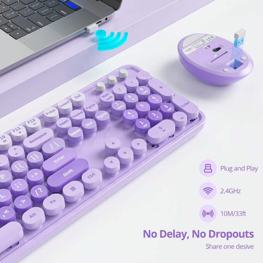 Wireless Keyboard And Mouse Set, Cute Keyboard And Mouse Combo
