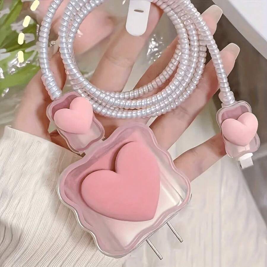 5pcs Pink Heart Shaped Charger Protector