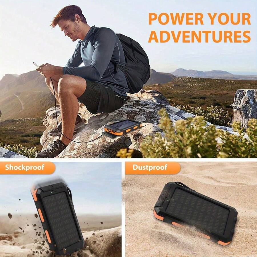 Solar Charger Power Bank Portable Charger With LED Flashlight